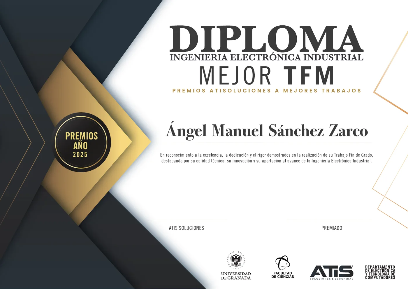 Diploma al mejor TFM 2025 de Ángel Manuel Sánchez Zarco