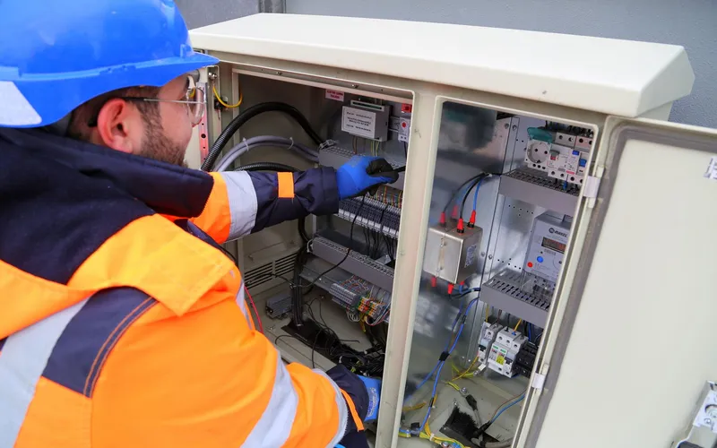Técnico revisando un cuadro eléctrico