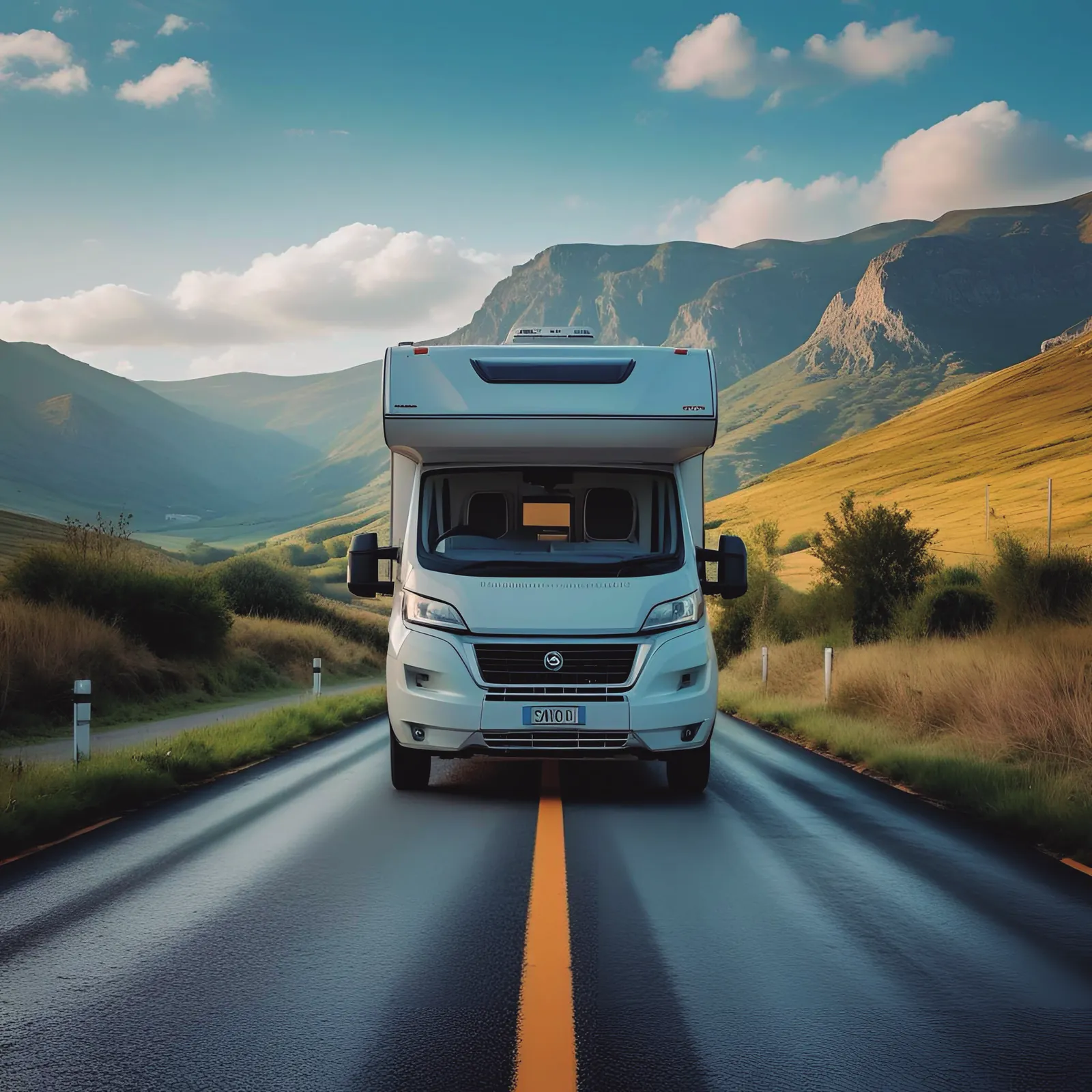 Autocaravana circulando por una carretera de montaña